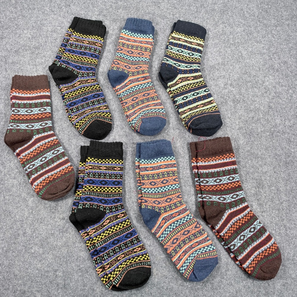 Bogey Free Designs Fair Isle Pattern Knit Crew Socks Multi Color 7 Pair Set